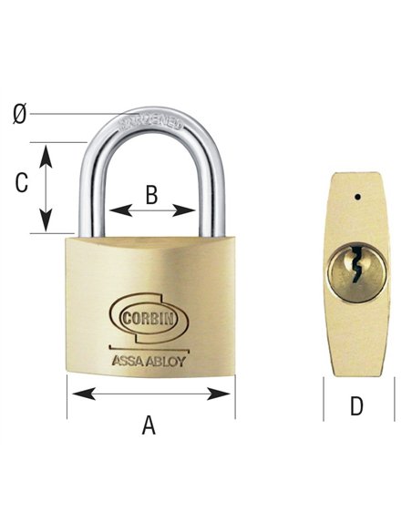 Corbin-L-110-50-KA3-Candado arco estándar llaves iguales de 50