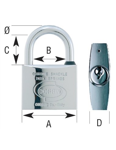 Corbin-L.120.51-Candado Euromarine en blíster arco estándar de 50
