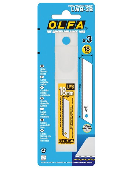 Olfa-LWB-3B-Pack de 3 cuchillas sólida con dentado ondulado 18mm plateadas