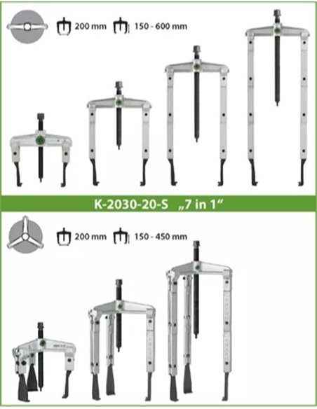 Kukko-K-2030-20-S-Juego de extractores de rodamientos de 2 y 3 patas para espacios angostos (200 x 150-450 mm)