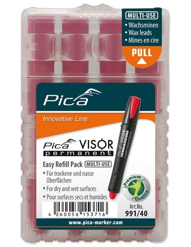 Pica-991/40-Estuche de 4 minas VISOR permanente Rojo