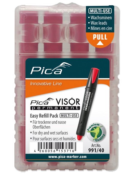 Pica-991/40-Estuche de 4 minas VISOR permanente Rojo