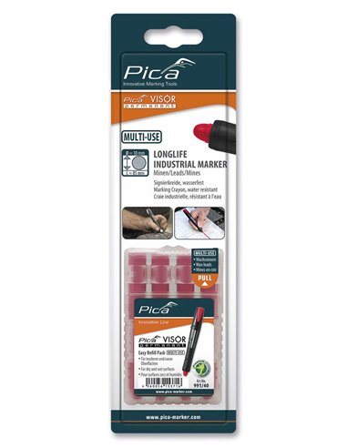 Pica-991/40-Estuche de 4 minas VISOR permanente Rojo