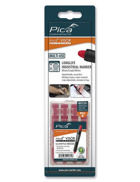 Pica-991/40-Estuche de 4 minas VISOR permanente Rojo