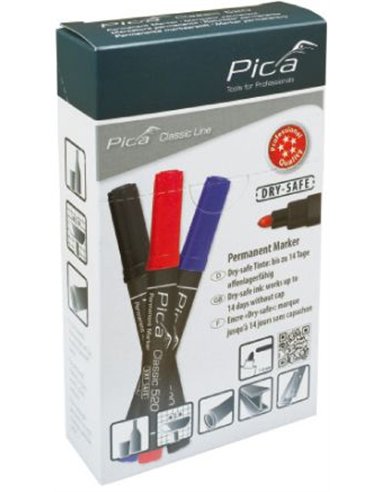 Pica-520/04-Estuche con 4 marcadores permanentes punta tipo bala (Azul+Rojo+Negro+Blanco)