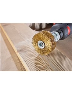 Osborn-0908507061-Cepillo circular acero latonado de alambre ondulado con vástago de 8 mm y filamento Ø 0.25 mm (80x35x25 ) 2