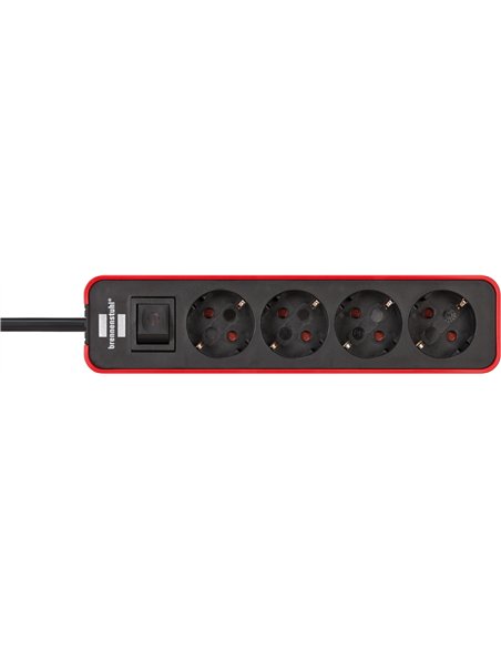 Brennenstuhl-1153230070-Base múltiple Ecolor roja/ negra con diseño compacto (3 tomas)