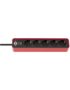 Brennenstuhl-1153240070-Base múltiple Ecolor roja/ negra con diseño compacto (4 tomas)