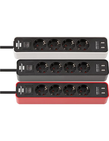 Brennenstuhl-1153240026-Base múltiple Ecolor con diseño compacto y puertos USB (color blanco/ negro)