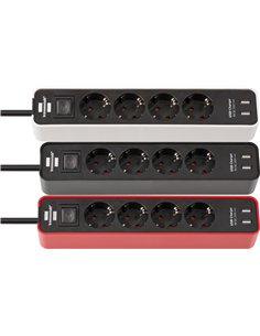 Brennenstuhl-1153240076-Base múltiple Ecolor con diseño compacto y puertos USB (color rojo/ negro)
