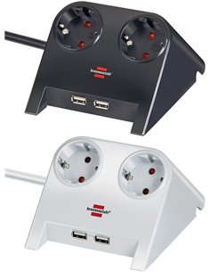 Brennenstuhl-1153520222-Base múltiple de sobremesa con 2 tomas y 2 puertos USB (color blanco)