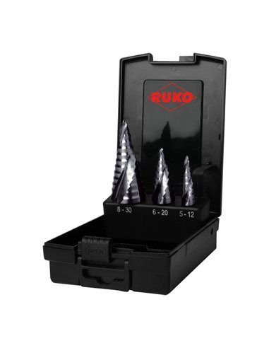 Ruko-101626PRO-Juego de 3 brocas escalonadas ULTIMATECUT HSS RUNaTEC con FLOWSTEP®