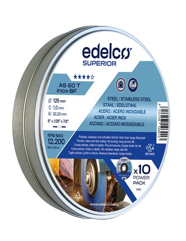 Edelco-EDAS60T115P-Lata Power-Pack con 10 discos de corte metal AS 60 T INOX (115 mm)