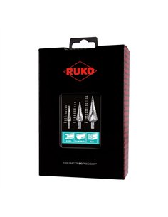 Ruko-101026RO-Juego de 3 brocas escalonadas HSS estriado en espiral, tamaños 0/9, 1, 2 en estuche de plástico 2