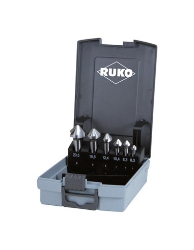Ruko-102152ERO-Juego de 6 avellanadores cónicos DIN 335 tipo C 90° HSSE-Co 5 en estuche de plástico