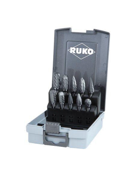 Ruko-116003RO-Juego de 10 fresas rotativas de carburo de tungsteno en estuche de plástico