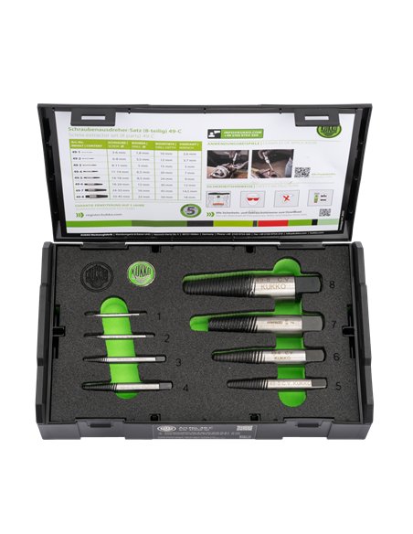 Kukko-49-A-Juego 5 extractores de tornillos con estriado fino (3 a 18 mm)