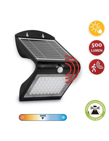 Velamp-SL237-Aplique LED de 4 W (500 lm) con carga solar y sensor de movimiento COLOMBA