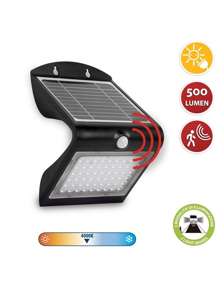 Velamp-SL237-Aplique LED de 4 W (500 lm) con carga solar y sensor de movimiento COLOMBA
