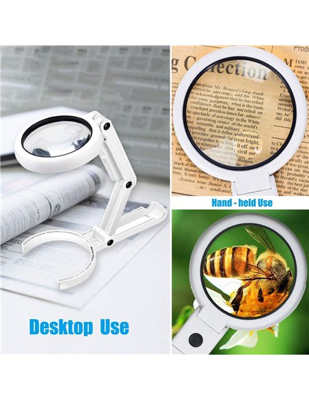 Velamp-LE037-Lámpara de mano o de mesa de 8 LED con lente 5X / 11X