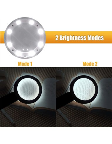 Velamp-LE037-Lámpara de mano o de mesa de 8 LED con lente 5X / 11X