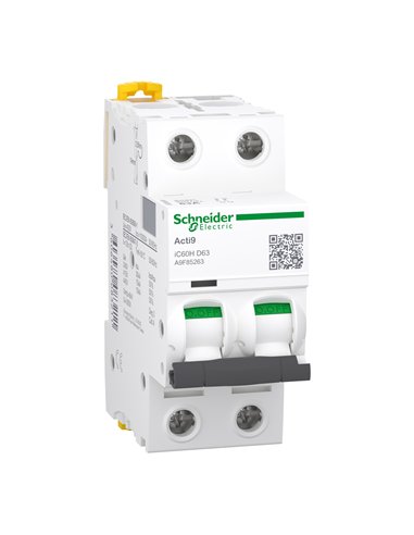 Interruptor automático iC60H 2P 63A - protección de 63 amperios y 2 polos.