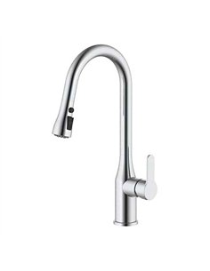 Grifo monomando de cocina caño alto plateado cepillado serie trazo