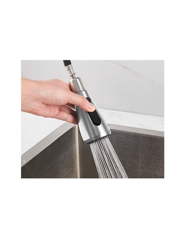 Grifo monomando de cocina caño alto plateado cepillado serie trazo