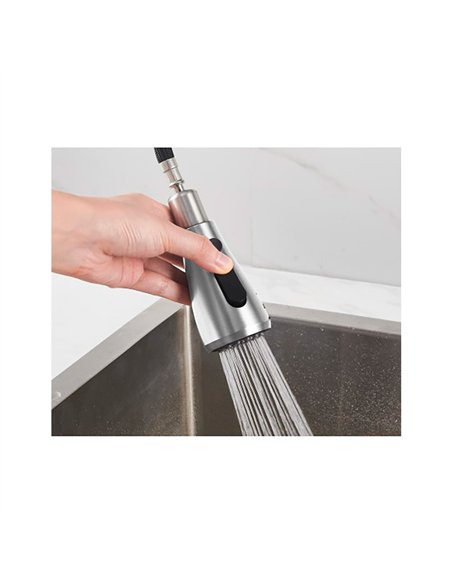 Grifo monomando de cocina caño alto plateado cepillado serie trazo