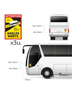 Pack 3 adhesivos "angles morts" autocar 17 x 25 cm 2