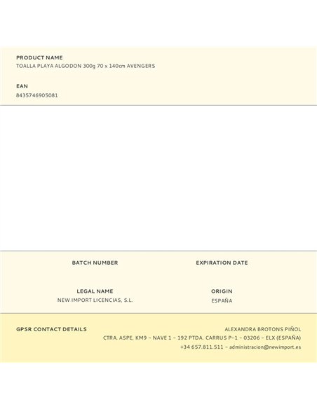 Toalla playa algodon 300g 70 x 140cm avengers
