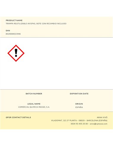 Trampa reutilizable avispas, bote con recambio incluido