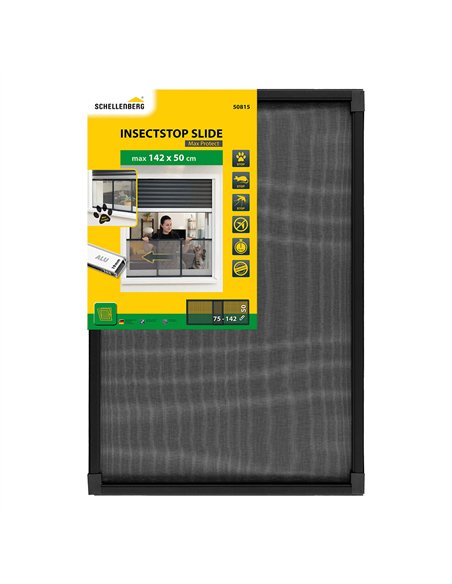 Mosquitera marco antracita extensible, malla aluminio, 75-142 x 50 cm