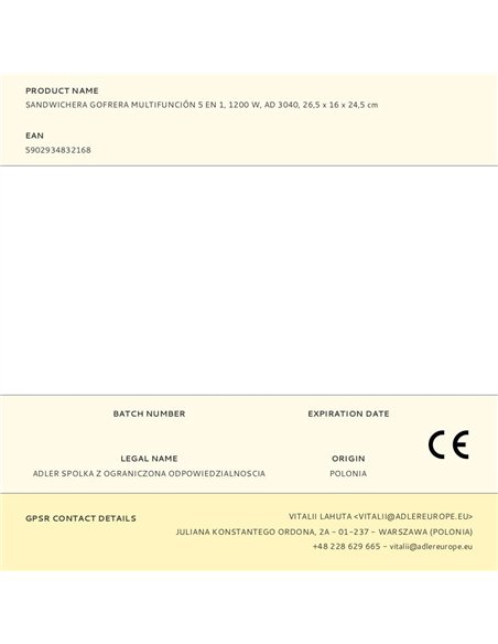 Sandwichera multifunción 5 en 1 ad 3040 1200 w