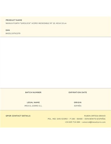 Navaja punta "girolock" acero inoxidable nº 10, hoja 10 cm