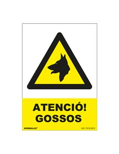 Señal atenció gossos pvc 0,7mm 210x300mm