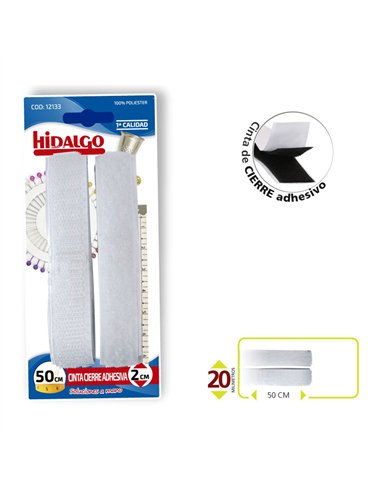 Blister cinta cierre adhesivo 2x50cm blanco hidalgo