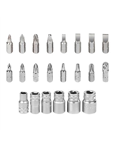 Mini carraca, juego 24 puntas y vasos de 1/4"