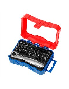 Mini carraca 1/4", juego 32 puntas