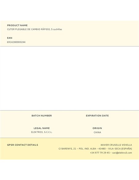 Cuter plegable de cambio rápido, 5 cuchillas