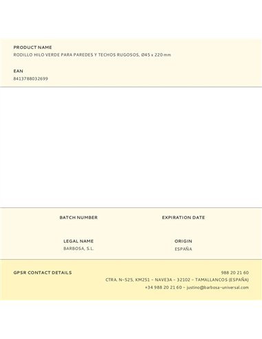 Rodillo hilo verde para paredes y techos rugosos, ø45 x 220 mm