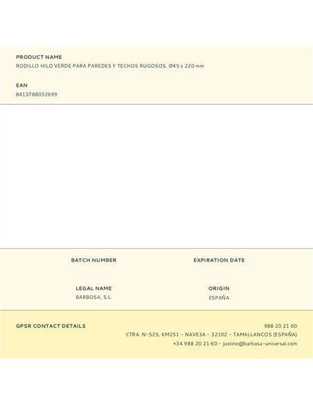 Rodillo hilo verde para paredes y techos rugosos, ø45 x 220 mm
