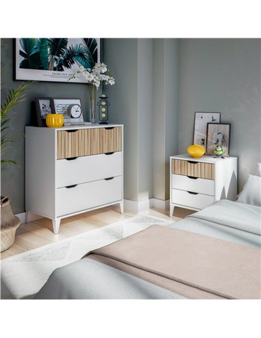 Comoda de 3 cajones, color blanco + natural