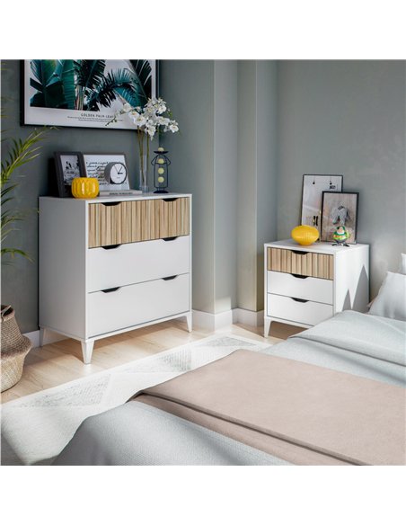 Comoda de 3 cajones, color blanco + natural