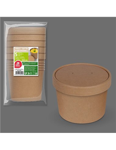 Envase de cartón redondo con tapa 350 cc, 5 uds