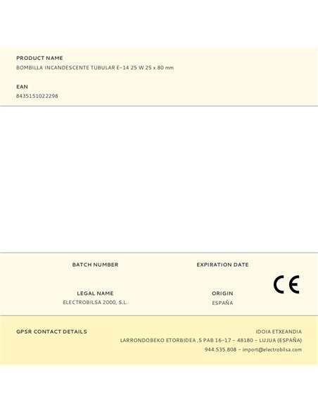 Bombilla incandescente tubular, e-14, 25 w, 25 x 80 mm