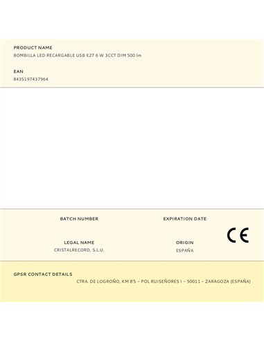 Bombilla led, recargable usb, e27, 6 w, 3cct, dimmable, 500 lm