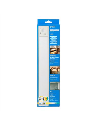 Regleta led regulable y recargable con sensor, magnética, 1,5 w, 3cct, 1500 mah, 14 x 40 x 306 mm