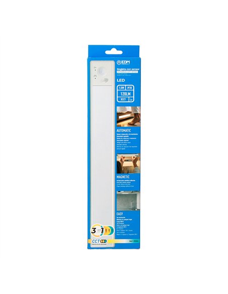 Regleta led regulable y recargable con sensor, magnética, 1,5 w, 3cct, 1500 mah, 14 x 40 x 306 mm