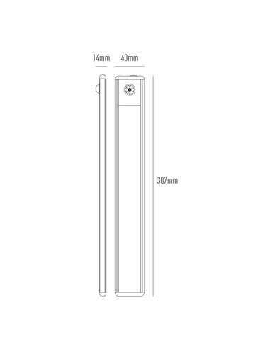 Regleta led regulable y recargable con sensor, magnética, 1,5 w, 3cct, 1500 mah, 14 x 40 x 306 mm